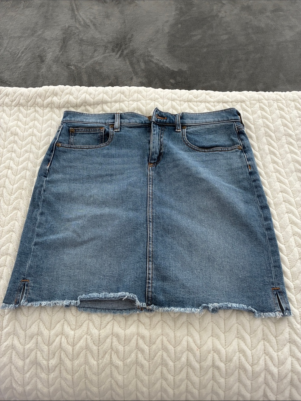 LOFT Blue Denim Skirt with Frayed Hem